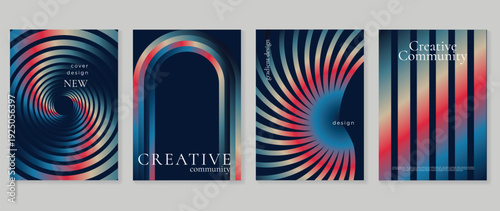 Abstract gradient poster background vector set. Minimalist style cover template with vibrant perspective 3d geometric prism shapes collection. Ideal design for social media, cover, banner, flyer.