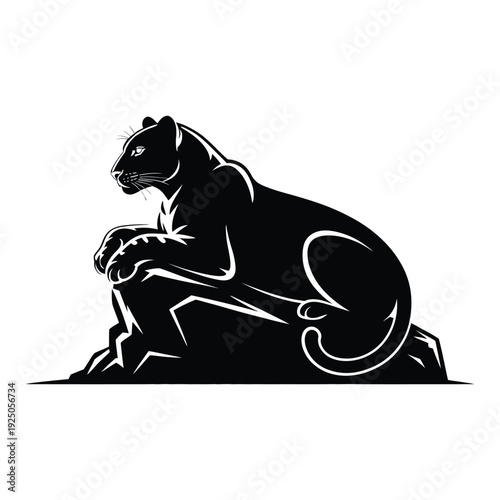 Leopard resting on a rock Vector, Silhouette, Illustration