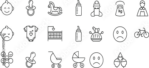 Baby Care and Parenting Line Icons Set Infant Toys Equipment Outline Vector Collection Symbols Pack