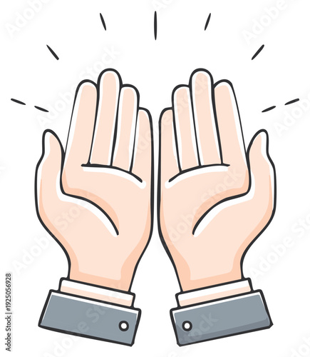 Cartoon hands in business suit cuffs raised up for applause praise and celebration vector illustration
