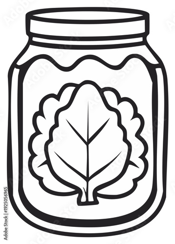Cartoon Illustration of a Leaf Preserved in a Glass Jar Outline Drawing