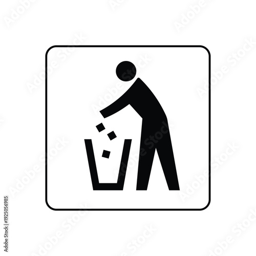 Black silhouette icon of person throwing away trash