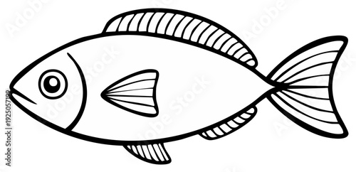 Stylized Black and White Fish Line Art Drawing Illustration
