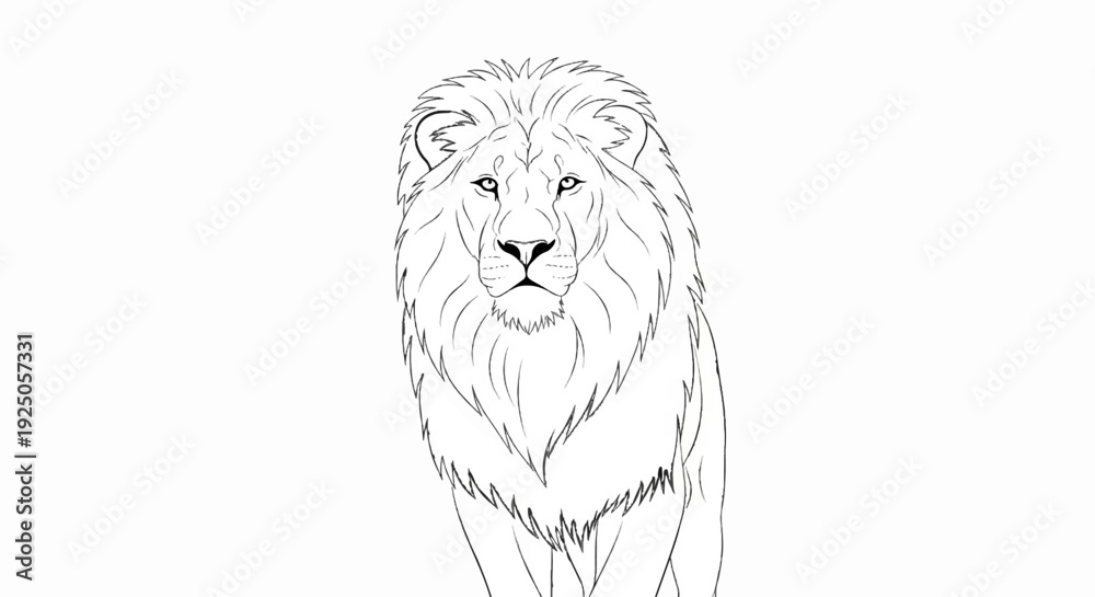 Fototapeta premium A majestic lion with a full mane stands proudly, depicted in a simple line drawing
