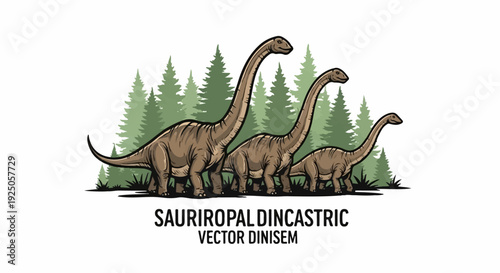 Three large dinosaurs with long necks walk through a forest