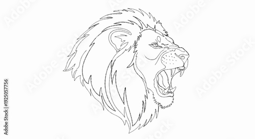 A roaring lion's head, depicted in a stylized outline, conveying ferocity