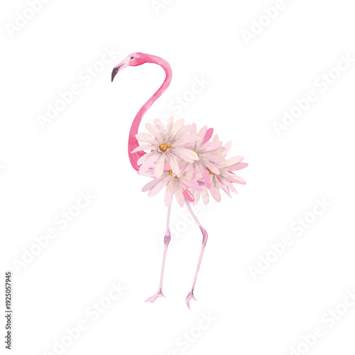 Abstract print with  flamingo with flowers. Vector illustration. 