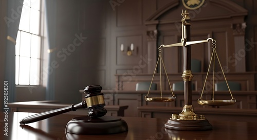 Wallpaper Mural Justice Scales and Gavel in Courtroom - Symbol of Law and Order. Torontodigital.ca