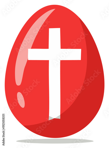 Illustration of a Red Easter Egg with a White Cross Symbol, a Religious Christian Holiday.