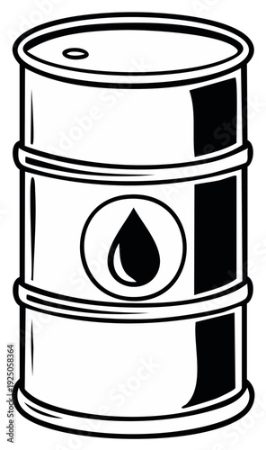 Black and white oil barrel illustration with drop symbol