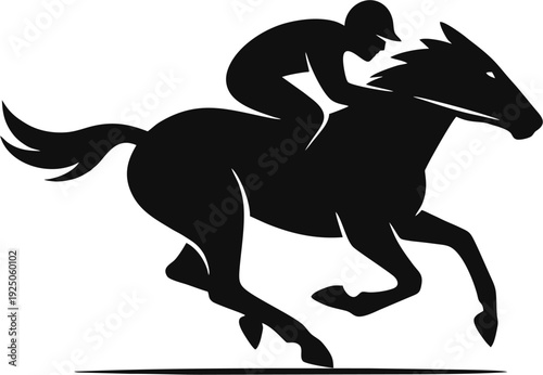 Horse and Jockey Racing Silhouette Vector Illustration on White Background