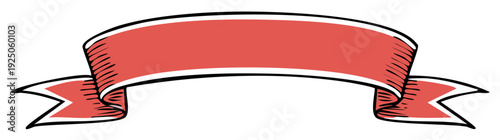 Red ribbon banner with vintage sketch style and copy space