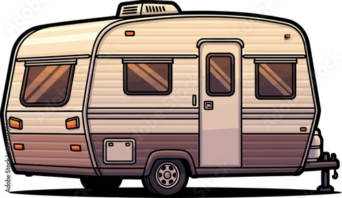 Classic vintage travel trailer parked and ready for a nostalgic road trip adventure across the country