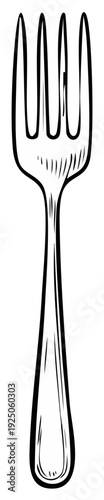 Hand-Drawn Illustration of a Classic Four-Tined Dinner Fork