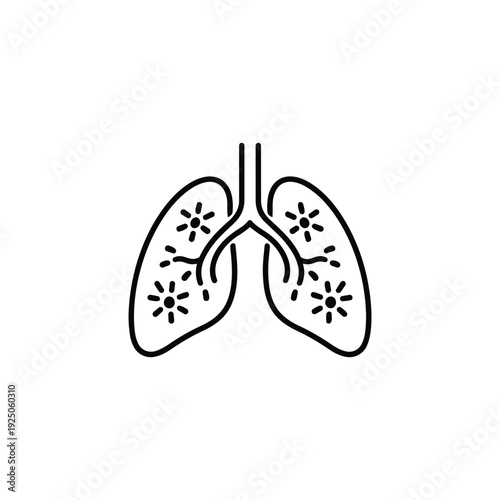 Influenza infected lungs line icon black and white medical vector illustration of viral respiratory infection