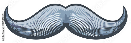 Gray Moustache Illustration with Fine Hatching: Mustache, Hair, Face Accessory, Isolated