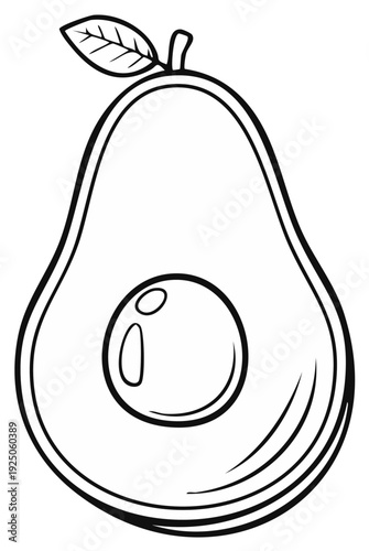 Avocado outline with seed and leaf, simple food drawing for coloring book, culinary illustration