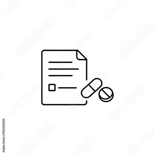 Influenza treatment prescription with antiviral pills black and white medical line icon vector illustration