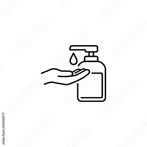 Influenza prevention hand sanitizer icon black and white vector illustration of liquid soap bottle and hand hygiene symbol