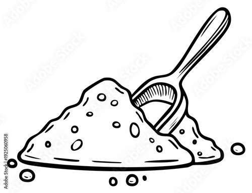 Pile of granular material with a scoop in line art