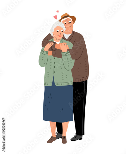 Couple of elderly man and woman in full-length. Grandparents love and family. Beauty of senior age old people