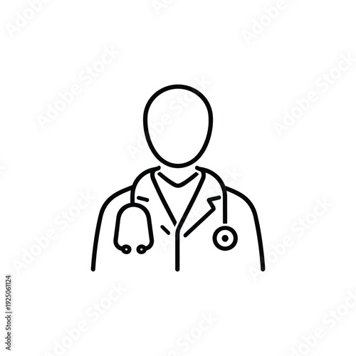 Influenza doctor icon black and white medical practitioner with stethoscope minimal line vector illustration