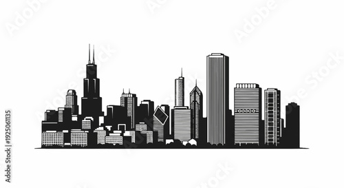 Silhouette of a modern city skyline with diverse tall buildings