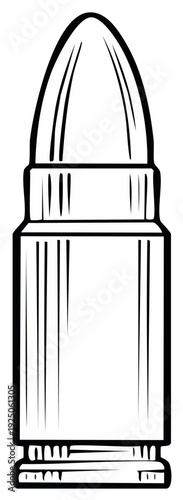 Illustrative Hand Drawn Bullet Cartridge Icon with Bold Outline