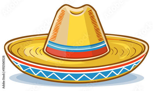 Colorful Traditional Mexican Sombrero Hat with Stripes and Geometric Patterns