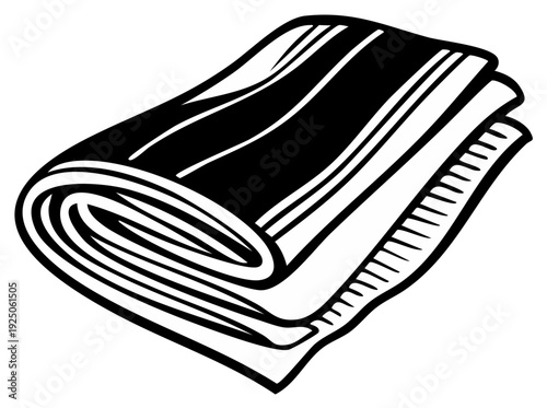 Rolled Cloth Item in Black and White Minimalist Design Textile Product Fabric Swath Single Object Line Drawing