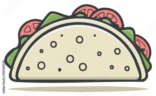 Stylized Tortilla Wrap Illustration: Food Design with Fresh Ingredients, Savory Filling, and Vibrant Colors