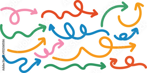 Colorful arrows in various directions on white background