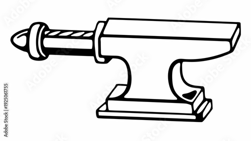 A black and white illustration of an anvil with a dagger on it