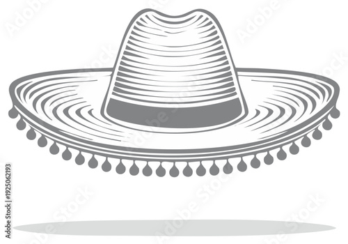 Mexican sombrero illustration with pom-poms, a traditional hat, flat design, vector artwork.
