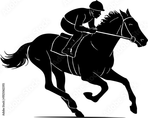 Horse and Jockey Racing Silhouette Vector Illustration on White Background