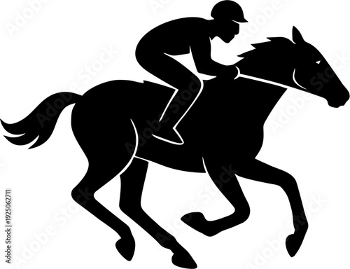 Horse and Jockey Racing Silhouette Vector Illustration on White Background