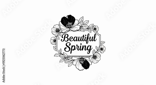 Ornate floral frame with elegant text "Beautiful Spring" inside