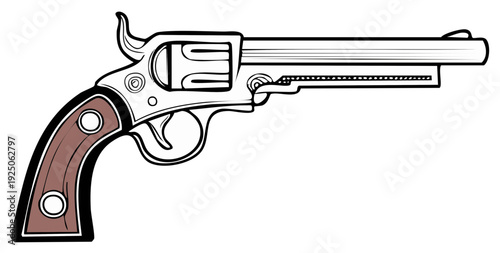 Vintage Handgun Illustration, Detailed Revolver Outline, Classic Weapon Design