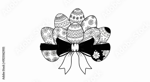 Decorated Easter eggs with a black bow and ribbons