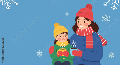 Woman and child enjoying winter weather together.