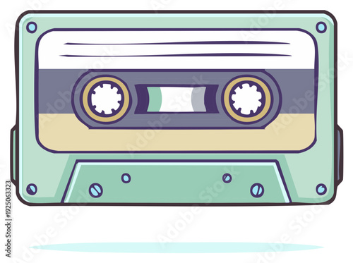 Vintage audio cassette tape cartoon illustration for 80s 90s nostalgia and music themes
