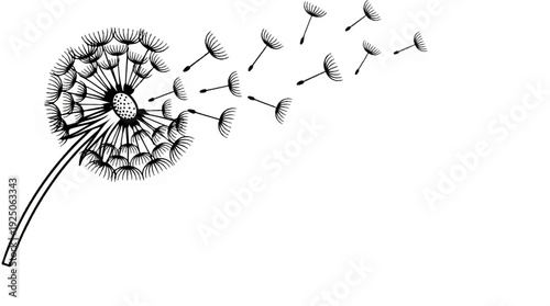 Dandelion seeds blowing in the wind, artistic sketch