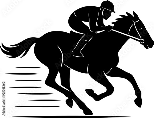 Horse and Jockey Racing Silhouette Vector Illustration on White Background