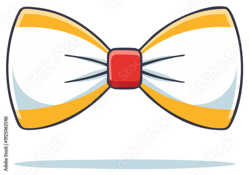 Cartoon White Bow Tie with Red Center and Yellow Edges Illustration