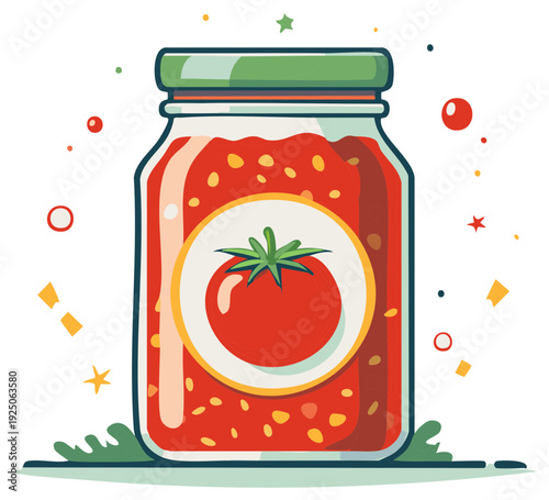 Jar of Tomato Sauce, Red Vegetable Preserve, Homemade Cooking, Food Vector Graphic