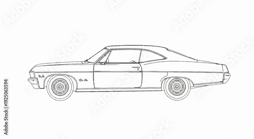 Stylized line drawing of a classic two-door coupe automobile
