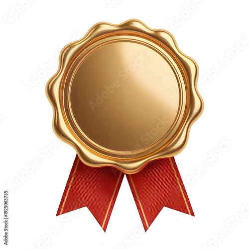 Gold medal with red ribbon isolated on a transparent background prize winner