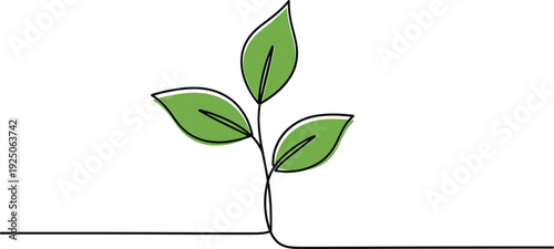 Single continuous line art illustration of a growing plant sprout symbolizing nature and sustainability