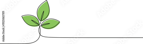 Single continuous line art illustration of a growing plant sprout symbolizing nature and sustainability