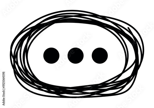 Hand drawn speech bubble with ellipsis dots scribble outline comic chat symbol message typing pause dialog communication icon doodle style graphic element